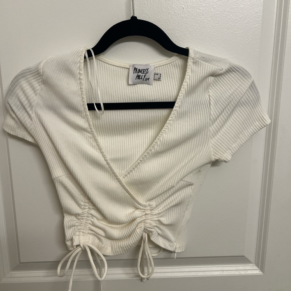 Princess Polly White Ribbed Wrap Top
